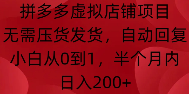 拼多多虚拟店铺项目,无需压货发货,自动回复,小白从0到1,半个月内日入200+【揭秘】插图 拼多多虚拟店铺项目,无需压货发货,自动回复,小白从0到1,半个月内日入200+【揭秘】