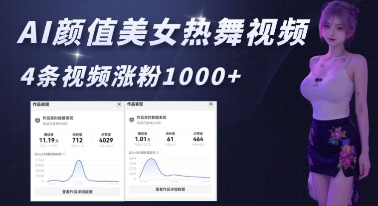 AI颜值美女热舞视频,4条视频涨粉1000+,实测6分钟一条插图 AI颜值美女热舞视频,4条视频涨粉1000+,实测6分钟一条