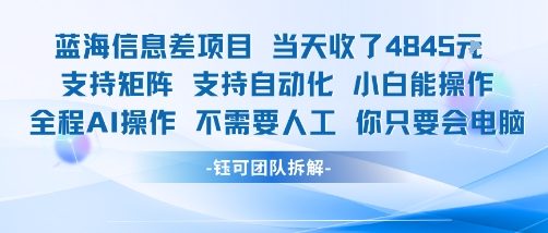 蓝海信息差项目当天收米1k+ 支持矩阵支持自动化小白能操作全程AI操作不需要人工你只要会电脑插图 蓝海信息差项目当天收米1k+ 支持矩阵支持自动化小白能操作全程AI操作不需要人工你只要会电脑