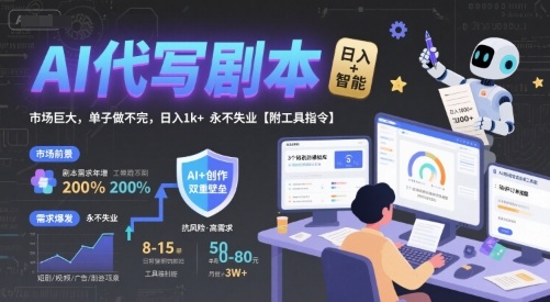 AI代写剧本,市场巨大,单子做不完,日入1k+ 永不失业【附工具指令】插图 AI代写剧本,市场巨大,单子做不完,日入1k+ 永不失业【附工具指令】