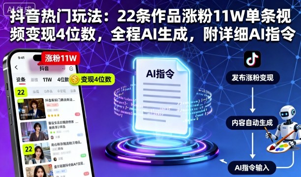 抖音热门玩法:22条作品涨粉11W单条视频变现4位数,全程AI生成,附详细AI指令插图 抖音热门玩法:22条作品涨粉11W单条视频变现4位数,全程AI生成,附详细AI指令