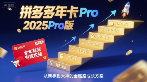 拼多多年卡2025Pro版，五大板块从认知到基础、从推广到活动、从活动到玩法