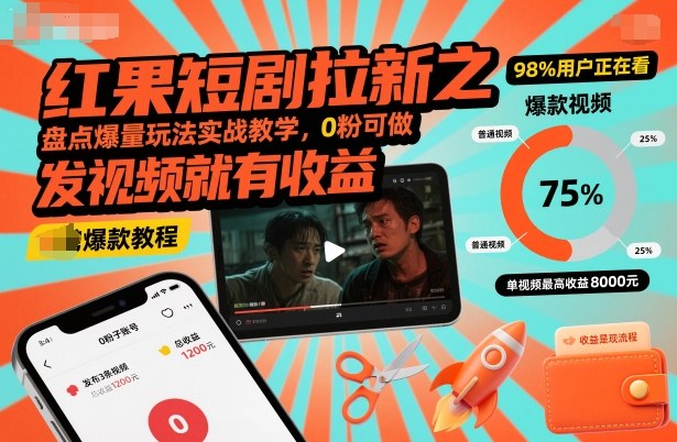 红果短剧拉新之盘点爆量玩法实战教学,0粉可做,发视频就有收益插图 红果短剧拉新之盘点爆量玩法实战教学,0粉可做,发视频就有收益