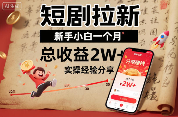短剧拉新新手小白一个月总收益2W+实操经验分享插图 短剧拉新新手小白一个月总收益2W+实操经验分享