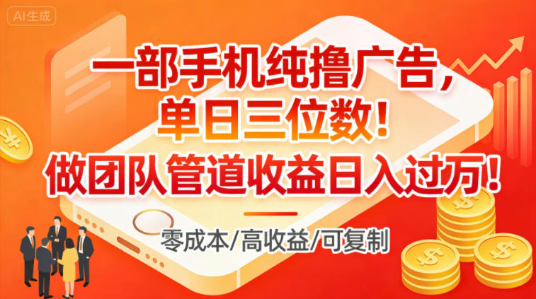 一部手机纯撸广告,单日三位数,做团队管道收益日入过1W插图 一部手机纯撸广告,单日三位数,做团队管道收益日入过1W