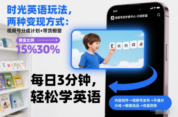 时光英语玩法,两种变现方式:视频号分成计划+带货橱窗插图 时光英语玩法,两种变现方式:视频号分成计划+带货橱窗