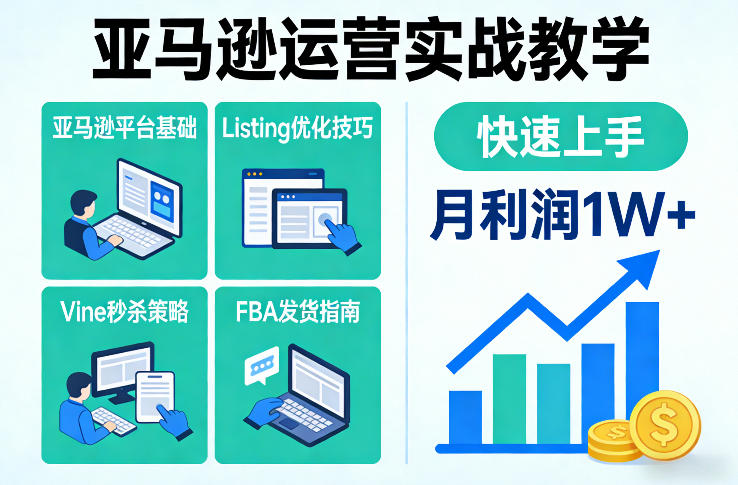 亚马逊运营实战教学,亚马逊平台+Listing优化+Vine秒杀+FBA发货等,快速上手,实现店铺月利润1W插图 亚马逊运营实战教学,亚马逊平台+Listing优化+Vine秒杀+FBA发货等,快速上手,实现店铺月利润1W