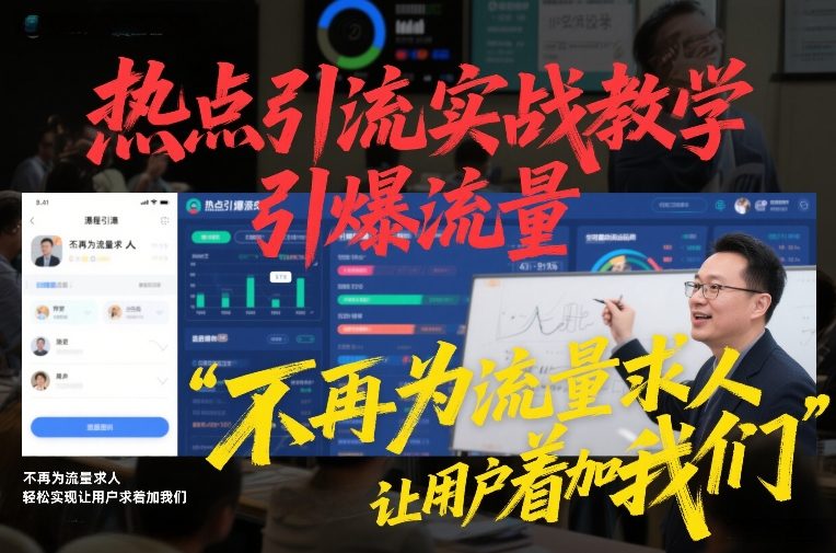 热点引流实战教学，引爆流量，不再为流量求人，轻松实现让用户求着加我们