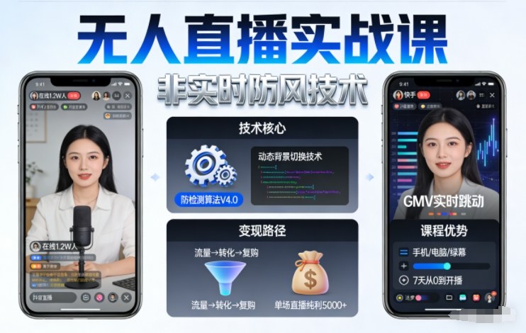 宝子哥无人直播实战课，非实时防风技术，聚焦抖音快手等平台直播带货，轻松开启直播变现之路（更新2026）