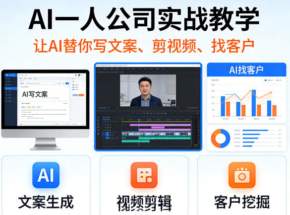 AI一人公司实战教学，让AI替你写文案、剪视频、找客户