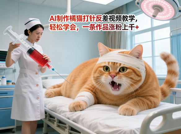 AI制作橘猫打针反差视频教学,轻松学会,一条作品涨粉上千+插图 AI制作橘猫打针反差视频教学,轻松学会,一条作品涨粉上千+